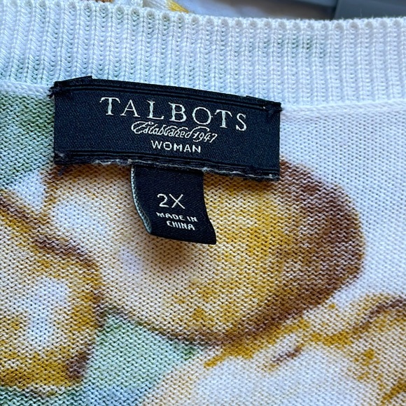 Talbots Lemon Print Cardigan Sweater with Brass Tone Buttons V-Neck Long Sleeve - Picture 6 of 7